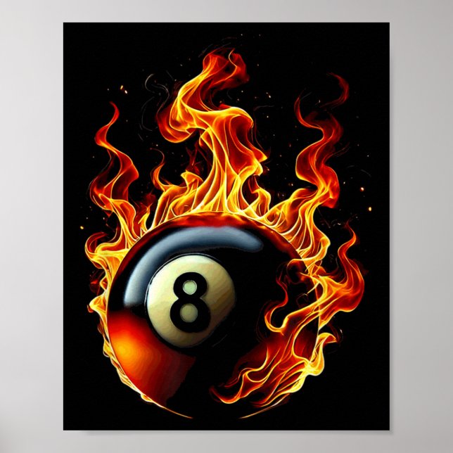 8 Ball Pool Billiards Player Flame  Poster (Front)