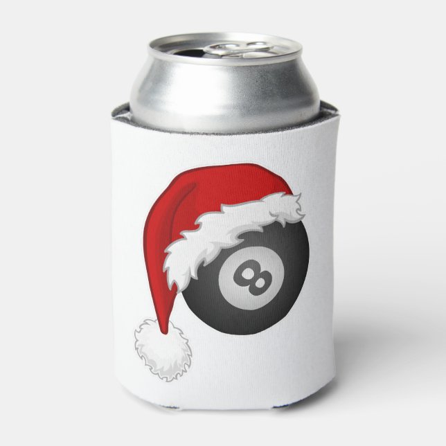 8 Ball Santa hat Funny christmas billiards snooker Can Cooler (Can Front)