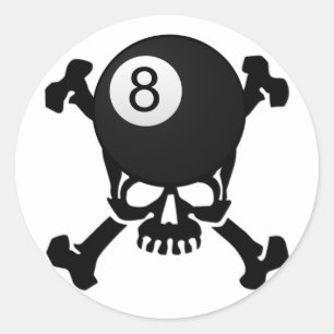 8 ball skull classic round sticker