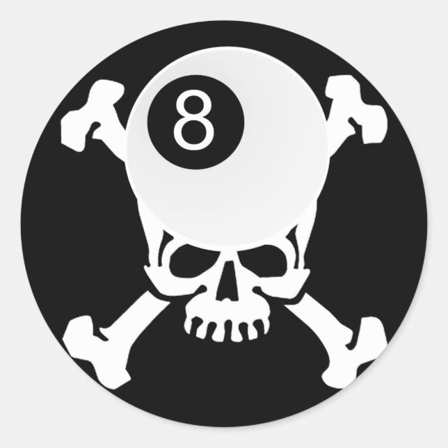 8 ball skull classic round sticker (Front)