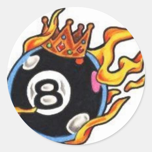 8 Ball with Flames Classic Round Sticker (Front)