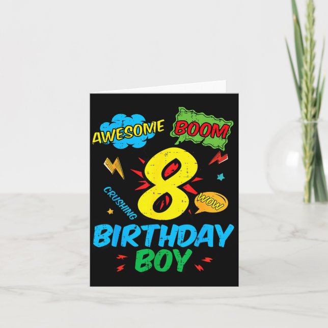 8 Birthday Boy Comic Cool 8th Bday Superhero Party Card (Front)