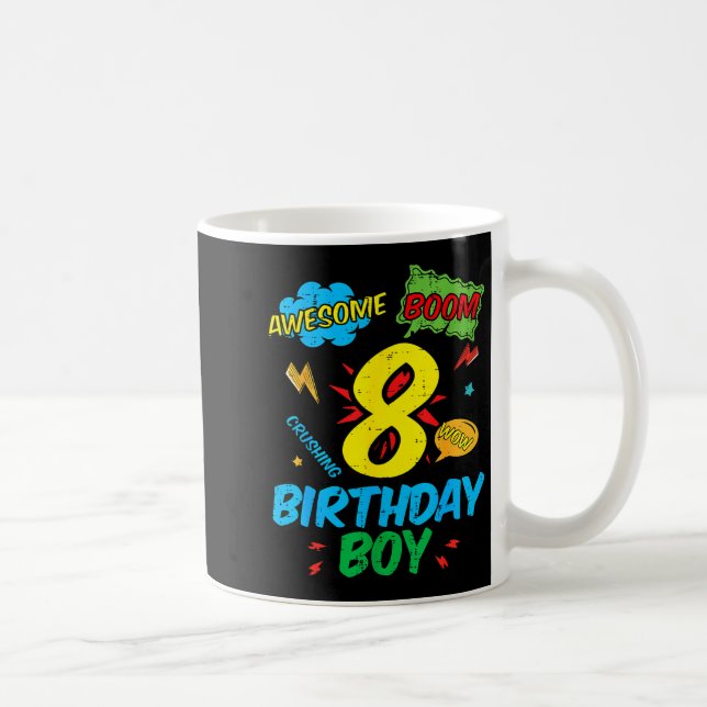8 Birthday Boy Comic Cool 8th Bday Superhero Party Coffee Mug (Right)