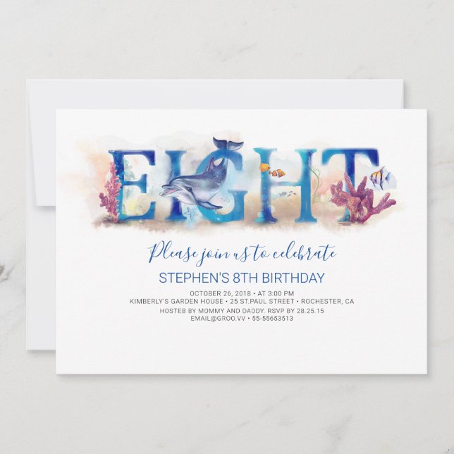 8 Birthday Invitation Under the Sea Marine World (Front)