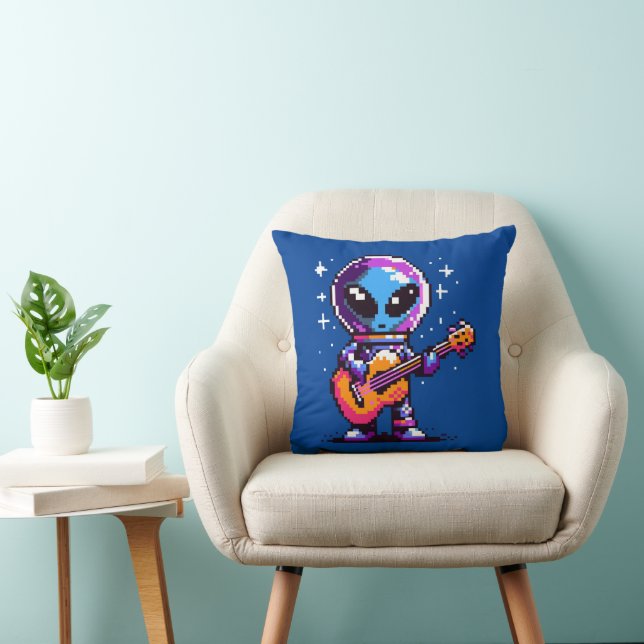 8-Bit Alien Guitarist - Retro Pixel Space Music Cushion (Chair)