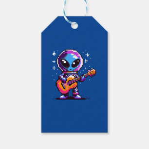 8-Bit Alien Guitarist - Retro Pixel Space Music Gift Tags
