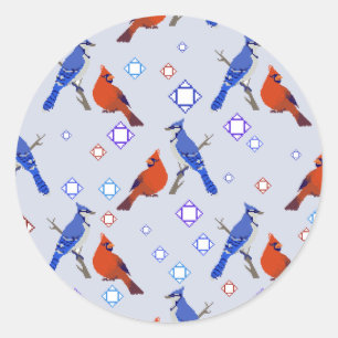 8-bit Bluejay Cardinal Pattern Classic Round Sticker