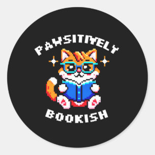 8-Bit Bookish Cat Sticker - Retro Gamer & Reading 