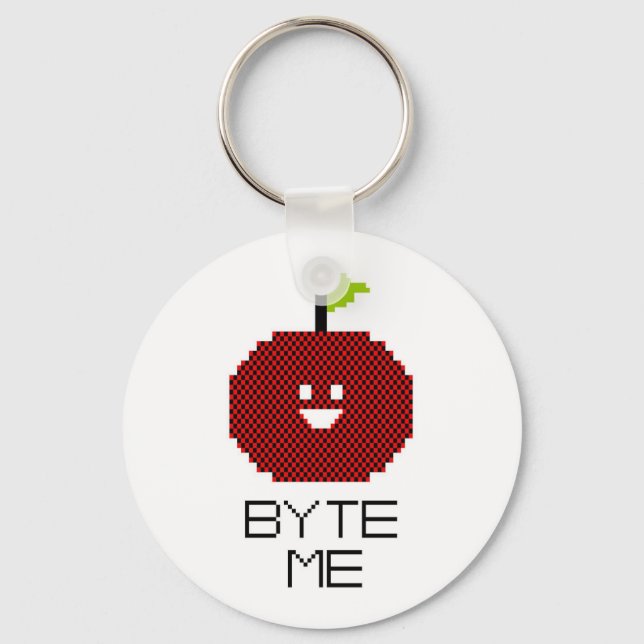 8-Bit Byte Me Cute Apple Pixel Art Key Ring (Front)