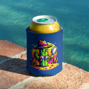 8-Bit Cactus Detective - Retro Pixel Mystery Can Cooler