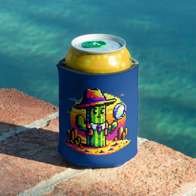8-Bit Cactus Detective - Retro Pixel Mystery Can Cooler (In Situ Pool)