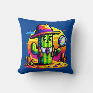 8-Bit Cactus Detective - Retro Pixel Mystery Cushion