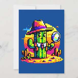 8-Bit Cactus Detective - Retro Pixel Mystery Holiday Card