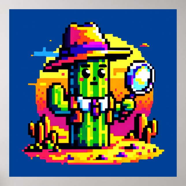 8-Bit Cactus Detective - Retro Pixel Mystery Poster (Front)