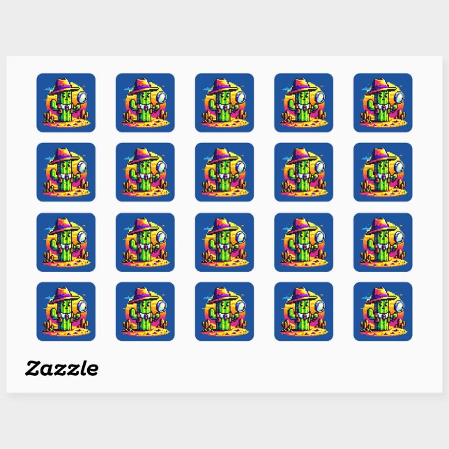 8-Bit Cactus Detective - Retro Pixel Mystery Square Sticker (Sheet)