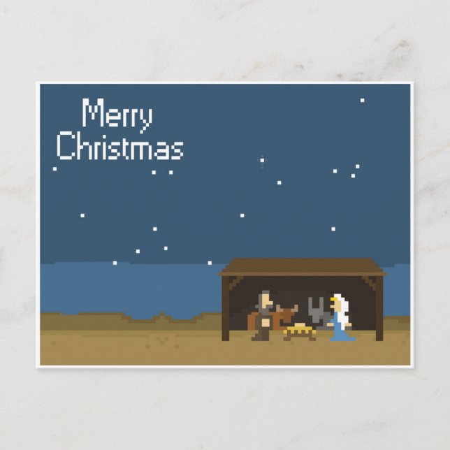 8-Bit Christmas Nativity Scene Holiday Postcard (Front)