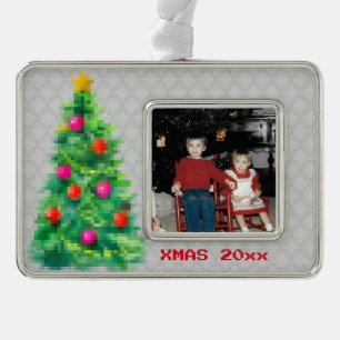 "8-Bit Christmas Tree" Photo Ornament (Grey)