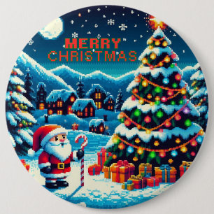 8 bit Christmas tree & Santa 6 Cm Round Badge