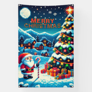 8 bit Christmas tree & Santa Banner
