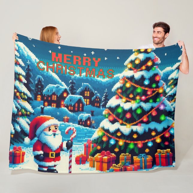 8 bit Christmas tree & Santa Fleece Blanket (In Situ)
