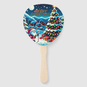8 bit Christmas tree & Santa Hand Fan