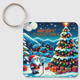 8 bit Christmas tree & Santa Key Ring