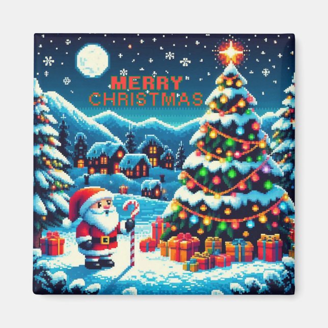 8 bit Christmas tree & Santa Magnet (Front)