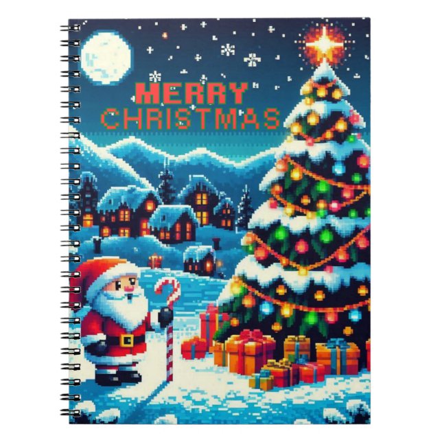 8 bit Christmas tree & Santa Notebook (Front)