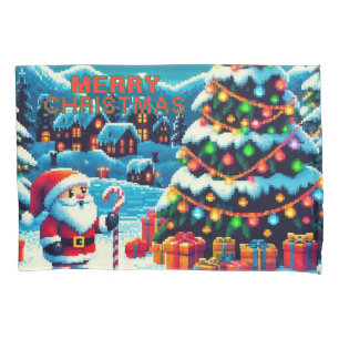 8 bit Christmas tree & Santa Pillowcase