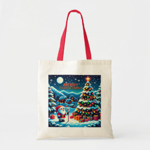 8 bit Christmas tree & Santa Tote Bag