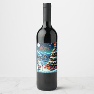 8 bit Christmas tree & Santa Wine Label