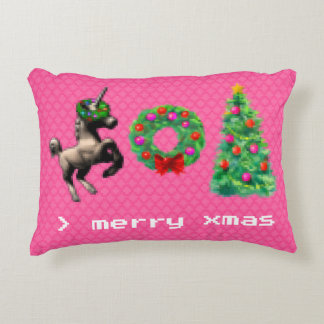 "8-Bit Christmas" Xmas Accent Pillow (Pink)