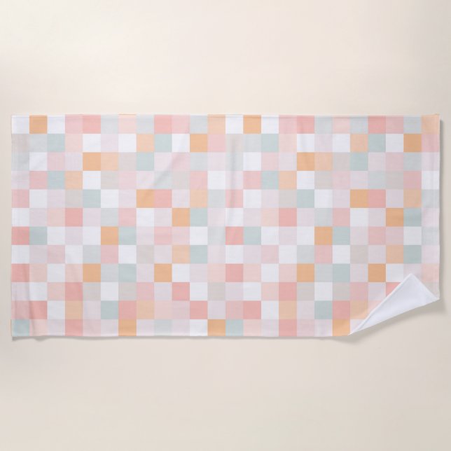 8-Bit Computer Game Pixel Rainbow Block Beach Towel (Front)
