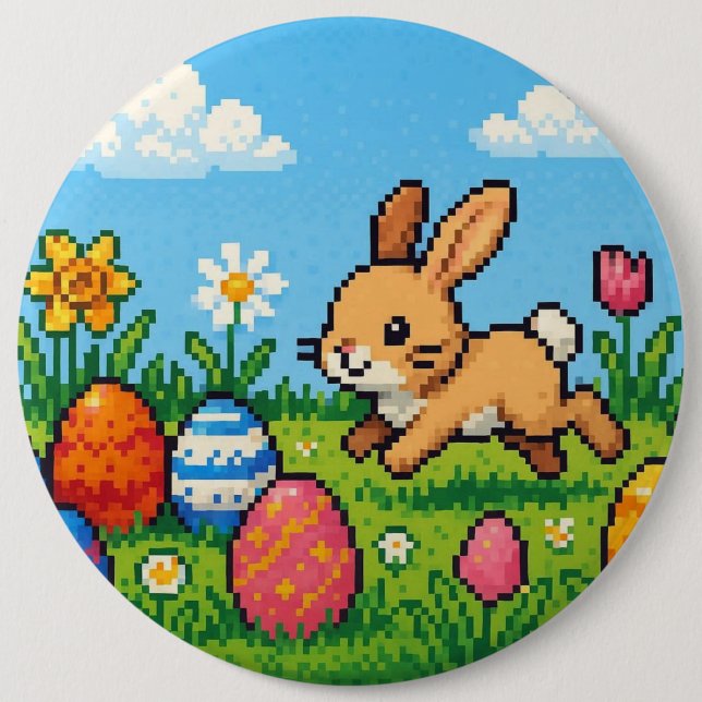 8 bit cute Easter bunny/rabbit 6 Cm Round Badge (Front)