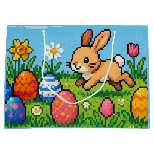 8 bit cute Easter bunny/rabbit Large Gift Bag (Front)