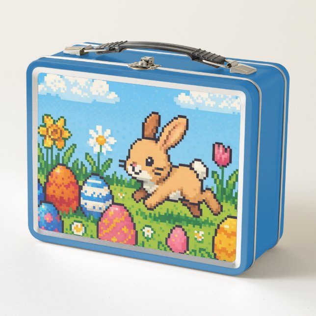 8 bit cute Easter bunny/rabbit Metal Lunch Box (Front)