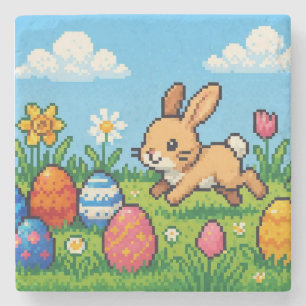 8 bit cute Easter bunny/rabbit Stone Coaster