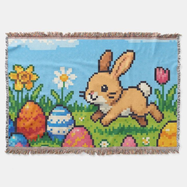 8 bit cute Easter bunny/rabbit Travel Mug Throw Blanket (Front)