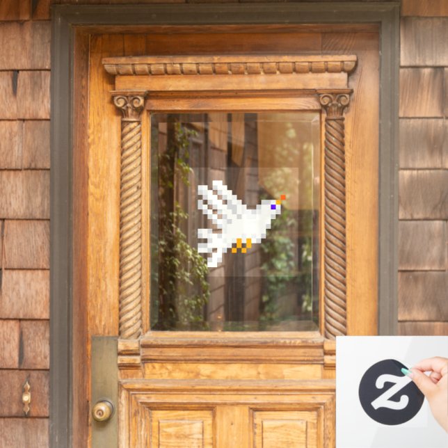 8-bit Cute Pixel Art White Dove Flying Fun Geeky (Home Door)