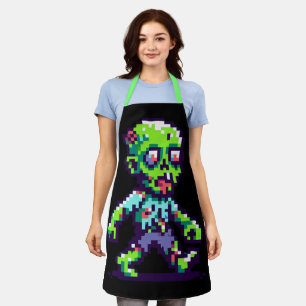 8-bit funny zombie Halloween Apron