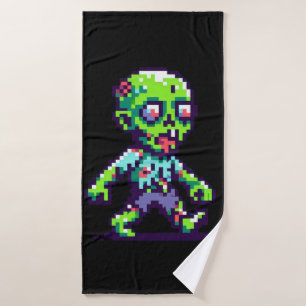 8-bit funny zombie Halloween Bath Towel