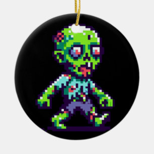 8-bit funny zombie Halloween  Ceramic Ornament