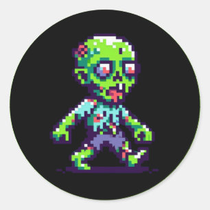 8-bit funny zombie Halloween Classic Round Sticker