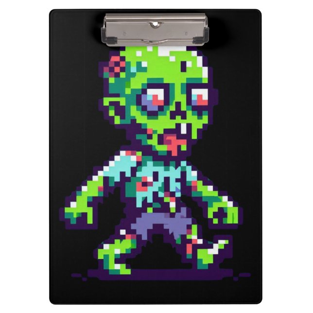 8-bit funny zombie Halloween  Clipboard (Front)