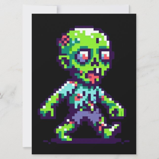 8-bit funny zombie Halloween  Holiday Card (Front)