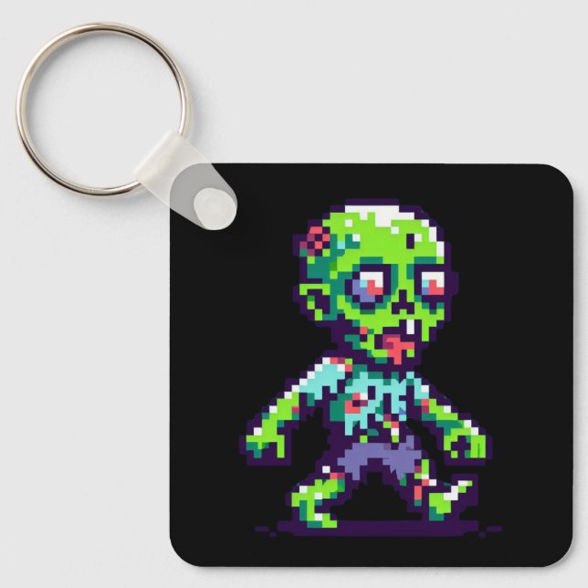 8-bit funny zombie Halloween  Key Ring (Front)