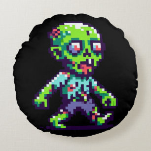 8-bit funny zombie Halloween Round Cushion