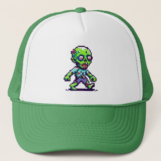 8-bit funny zombie Halloween  Trucker Hat (Front)