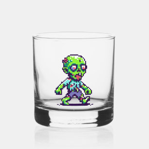 8-bit funny zombie Halloween Whiskey Glass