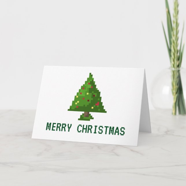 8-bit Geek Pixel Christmas Holiday Tree Card (Front)